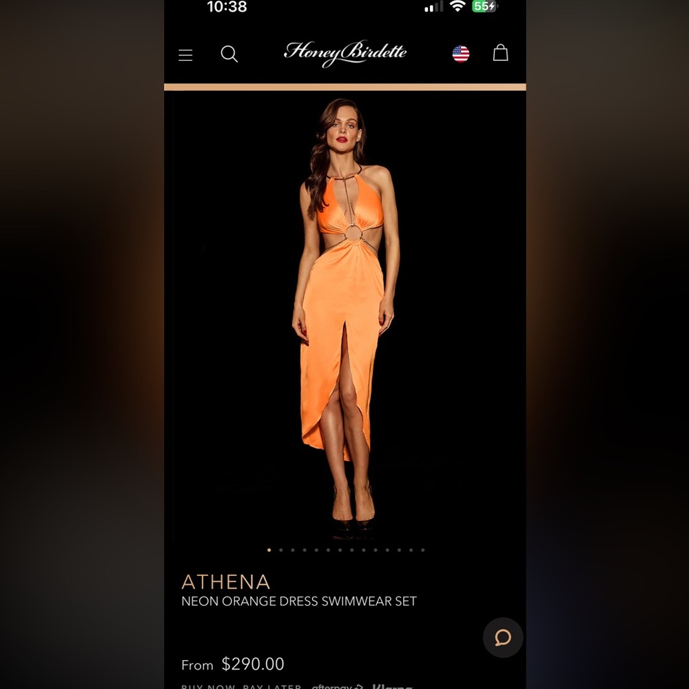 Like new Honey Birdette Athena dress in orange. Wore once to try on.